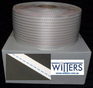 Python White Woven Poly Strapping 16mm x 1000mt - 1 Blue Line