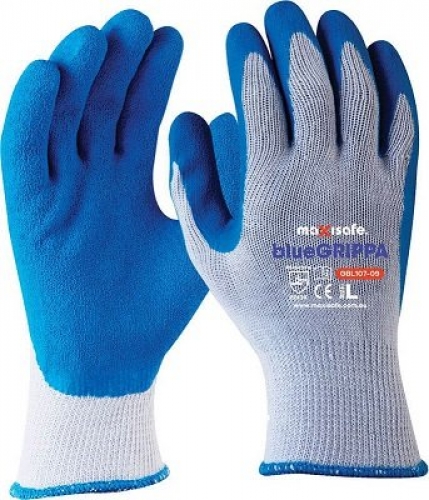 Blue Grippa Glove - Knitted Poly Cotton, Blue Latex Dipped Palm