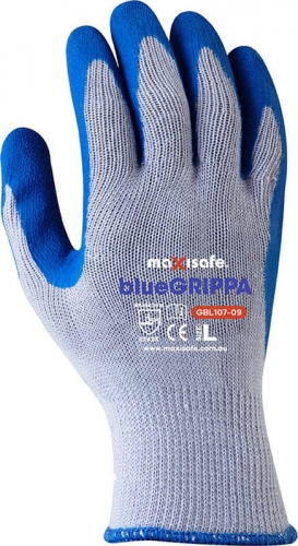 Blue Grippa Glove - Knitted Poly Cotton, Blue Latex Dipped Palm