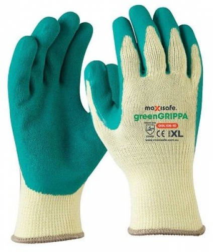 Green Grippa Knitted Poly Cotton Glove with Green Latex palm