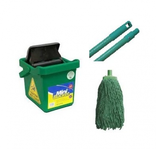 Water Saving' Mini Mop Bucket with Wringer with Mop and Handle - Green
