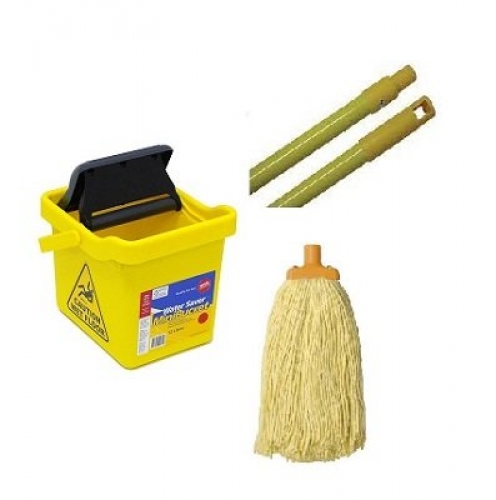 Water Saving' Mini Mop Bucket with Wringer with Mop and Handle - Yellow