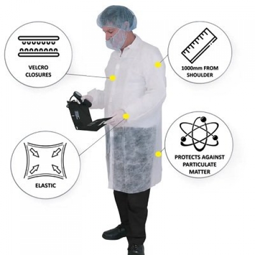 PP Disposable Lab & Dust Coats - White