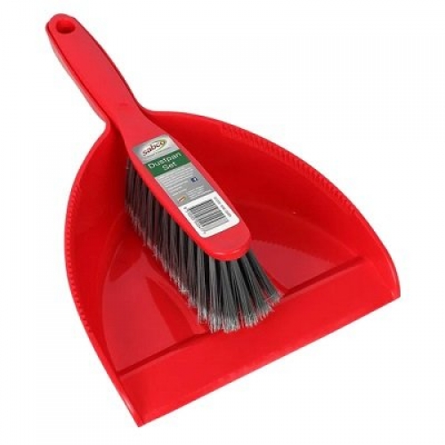 Sabco General Purpose Plastic Dustpan and Brush Set - Red
