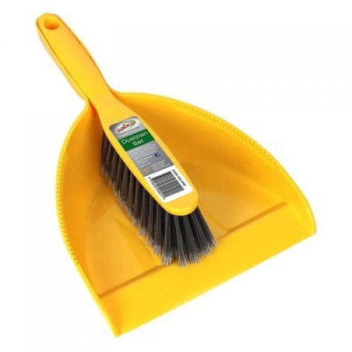 Sabco General Purpose Plastic Dustpan and Brush Set - Yellow