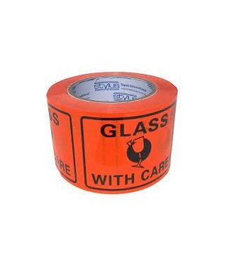 Rip Stick Perforated Labels - Glass With Care - 72mm x 100mm x 50mt