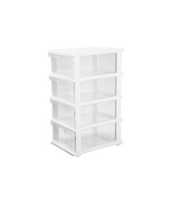Plastic Storage Drawer - 4 Tier - White
